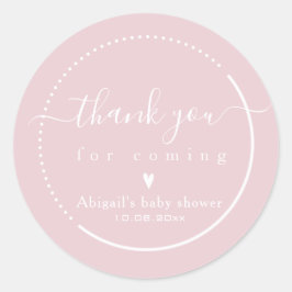 Sticker Rond Remerciements pour Baby Shower Rose avec Calligrap