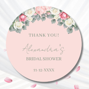 Sticker Rond Remerciements pour Baby Shower Roses Anciennes Ros