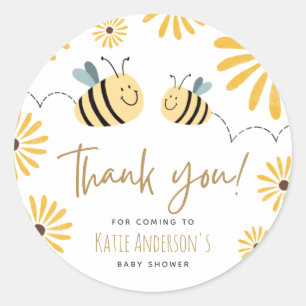 Sticker Rond Remerciements pour Baby Shower Yellow Bee et Tourn