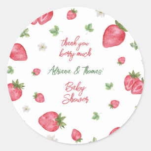 Sticker Rond Remerciements pour Bébé Fête de Fruité Strawberry