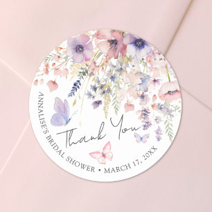 Sticker Rond Remerciements pour la Baby Shower Papillon Fleur S
