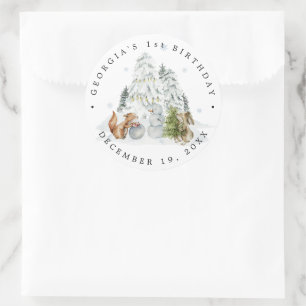 Sticker Rond Remerciements pour la fête d'anniversaire d'hiver 