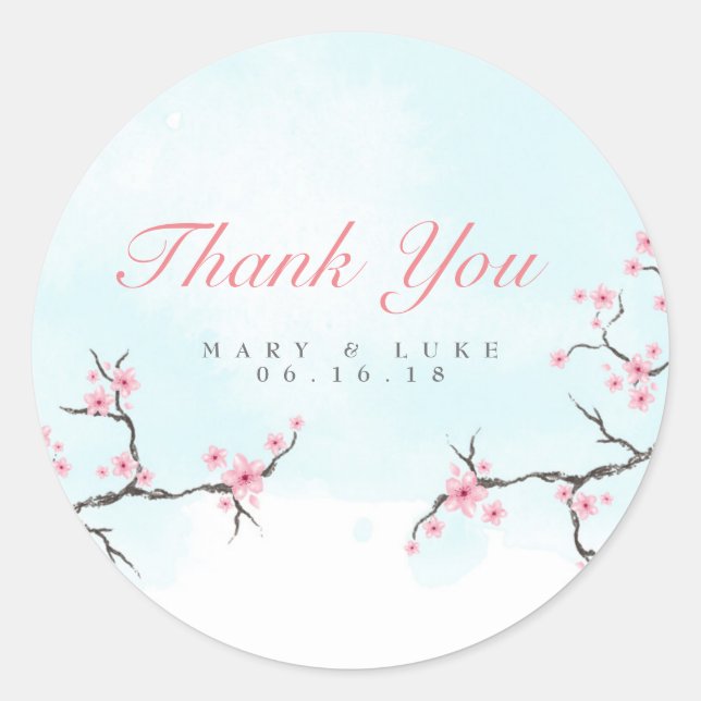 Sticker Rond Remerciements pour mariage | Fleurs de cerisiers d (Devant)