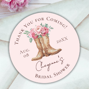 Sticker Rond Remerciements pour une Baby Shower de Cowgirl Fleu