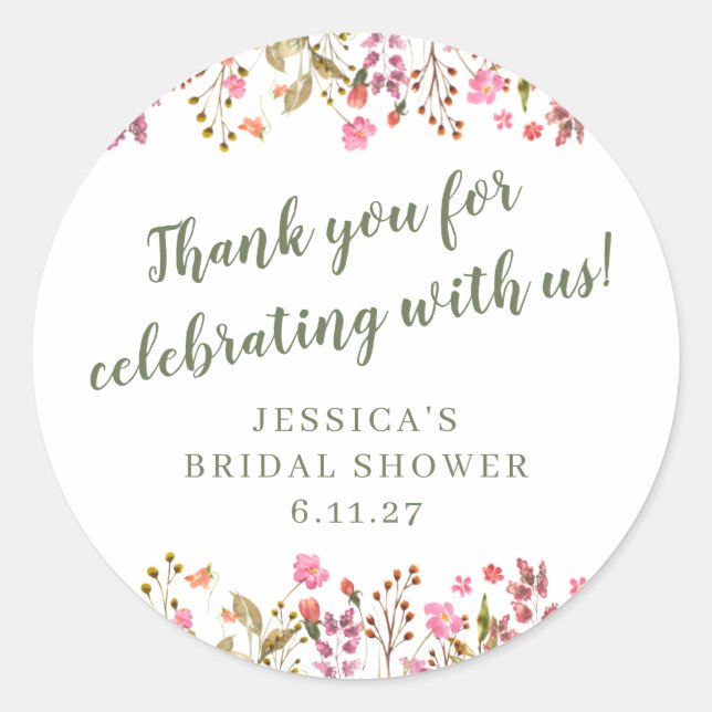 Sticker Rond Remerciements pour une Baby Shower Fleurs Sauvages (Devant)