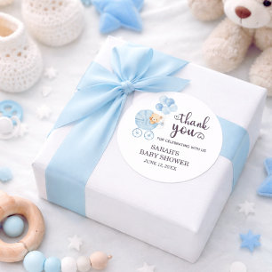 Sticker Rond Remerciements pour une Baby Shower Ourson en pelé 