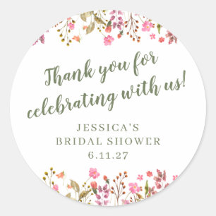 Sticker Rond Remerciements pour une douche de mariée aux fleurs