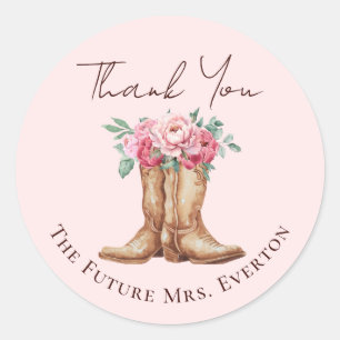Sticker Rond Remerciements pour une Fête de Mariage de Cowgirl 