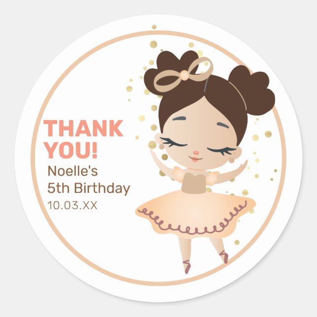 Sticker Rond Remerciements! Princesse Ballerina avec Bow Annive (Devant)