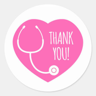 Sticker Rond Remerciements  Stéthoscope à coeur rose