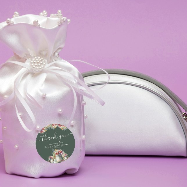 Sticker Rond Remerciements Typographie Fleurs printanières Réce (Créateur téléchargé)