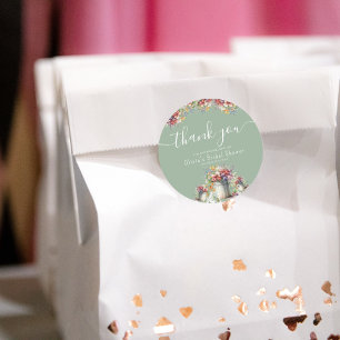 Sticker Rond Remerciements Typographie Fleurs Printanières Réce