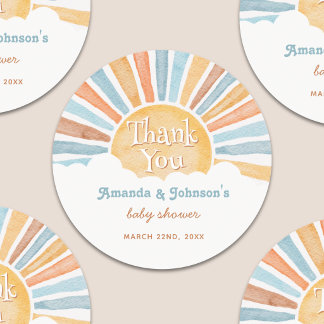 Sticker Rond Remerciements Voici le Fils Garçon Baby Shower