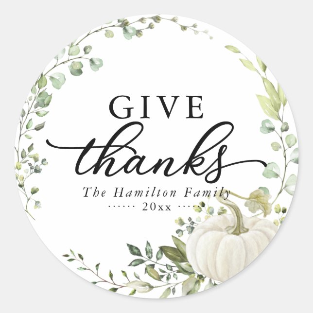 Sticker Rond Remercier Green Wreath Thanksgiving Dîner (Devant)