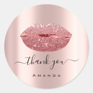 Sticker Rond Remercier Nom 16 ans douce Rose Rose. Baiser LÈVRE