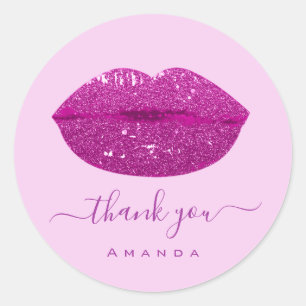 Sticker Rond Remercier Nom Sweet16. Berry Mariée Rose Baiser