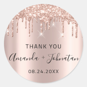 Sticker Rond Remerciez Rose Gold Nom Enregistrer La Date Noir  