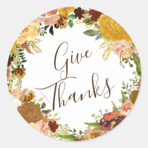 Sticker Rond Remerciez Rustic Autumn Wreath Thanksgiving