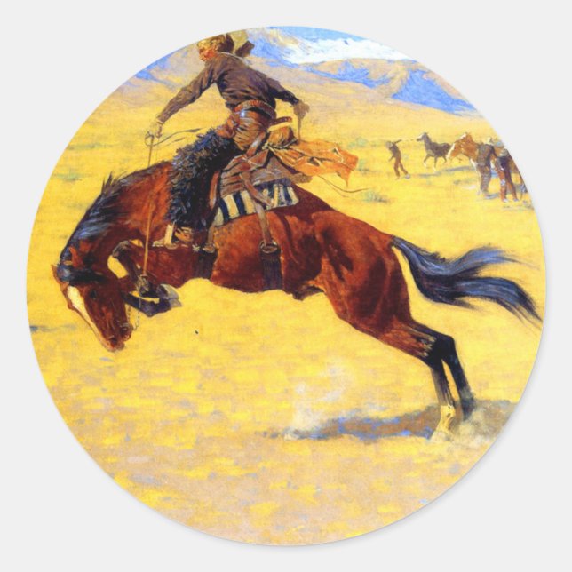 Sticker Rond Remington Old West Horse et Cowboy (Devant)