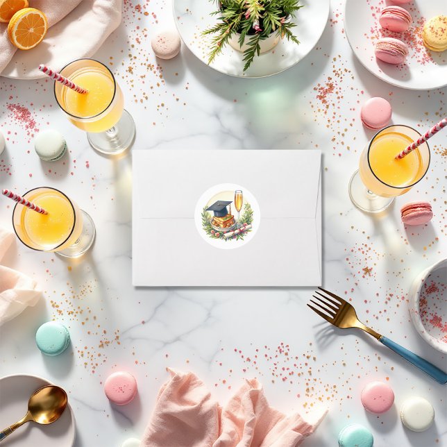 Sticker Rond Remise de diplôme au brunch (Brunch Graduation Classic Round Sticker)