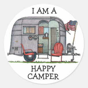 Sticker Rond Remorque mignonne de voyage de campeur de