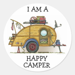 Sticker Rond Remorque vintage mignonne de voyage de campeur de