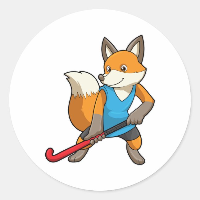 Sticker Rond Renard à Hockey avec chauve-souris de hockey (Devant)