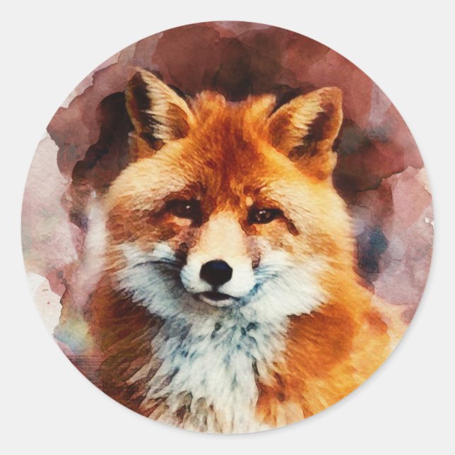 Sticker Rond renard aquarelle (Devant)