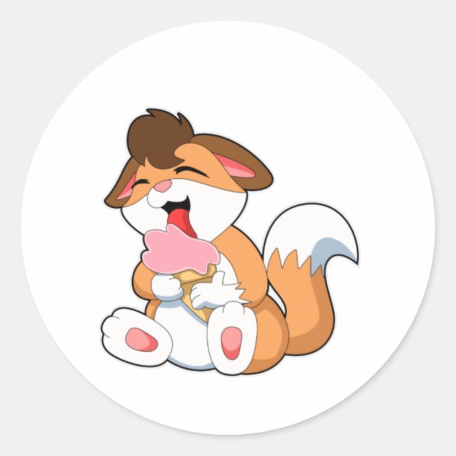 Sticker Rond Renard avec crème glacée fraise (Devant)