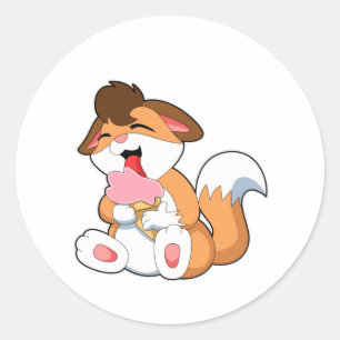 Sticker Rond Renard avec crème glacée fraise