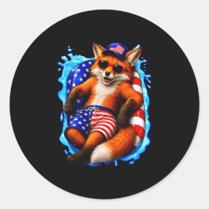 Sticker Rond Renard avec des lunettes de soleil animal patrioti