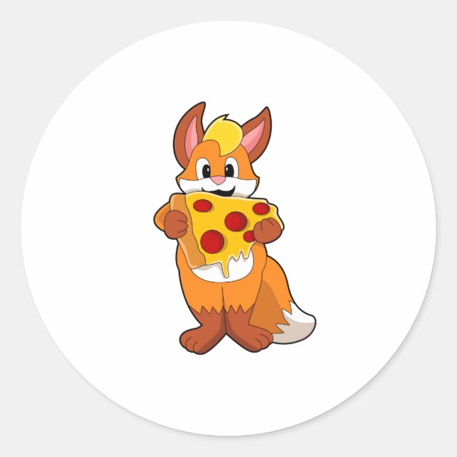 Sticker Rond Renard avec pizza (Devant)