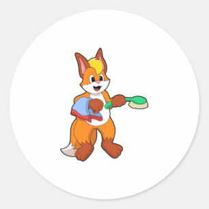 Sticker Rond Renard avec serviette et brosse