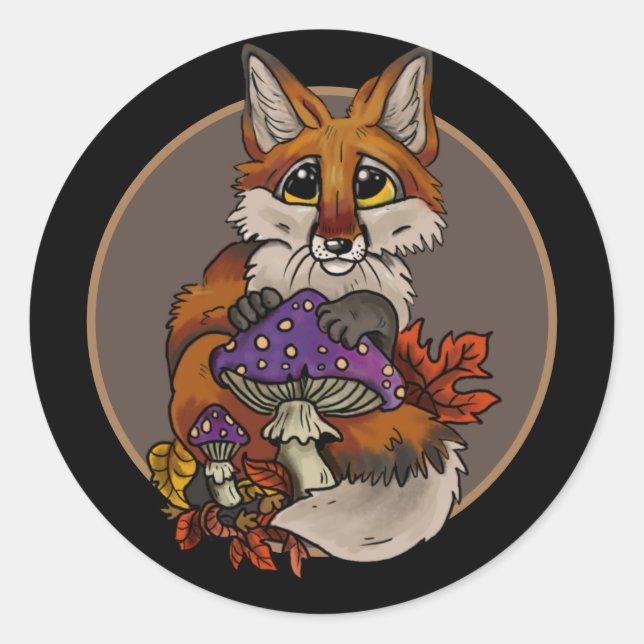 Sticker Rond Renard avec Tabourets d'automne (Devant)