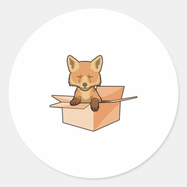 Sticker Rond Renard comme bébé dans la boîte (Devant)
