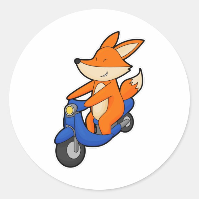 Sticker Rond Renard comme Biker avec Scooter (Devant)