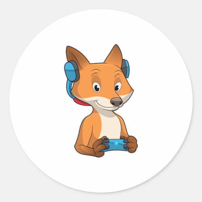 Sticker Rond Renard comme joueur avec Joystick (Devant)