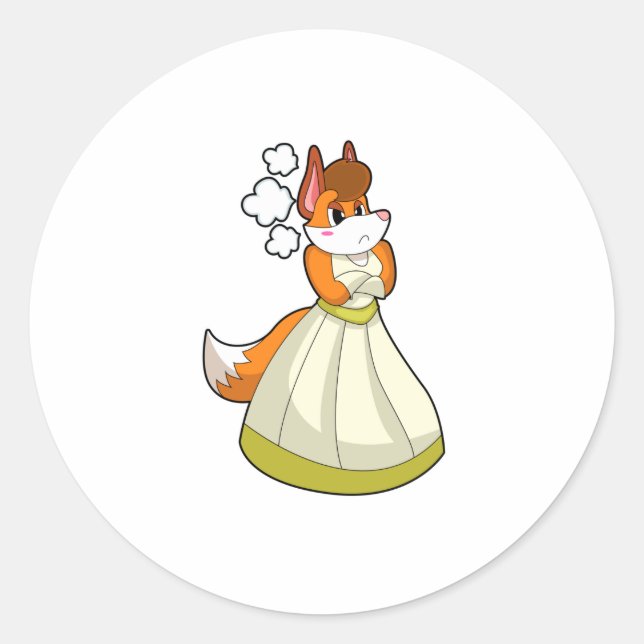 Sticker Rond Renard comme mariée avec robe Mariage.PNG (Devant)