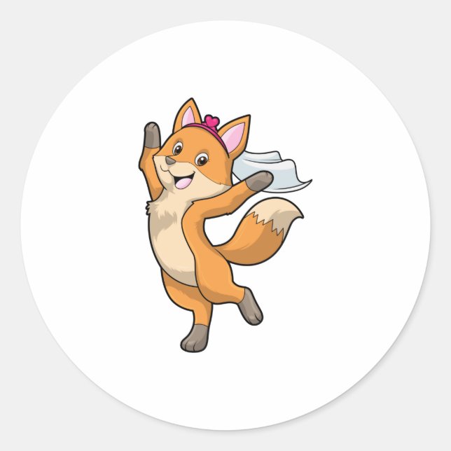 Sticker Rond Renard comme mariée avec Voile & Coeur (Devant)