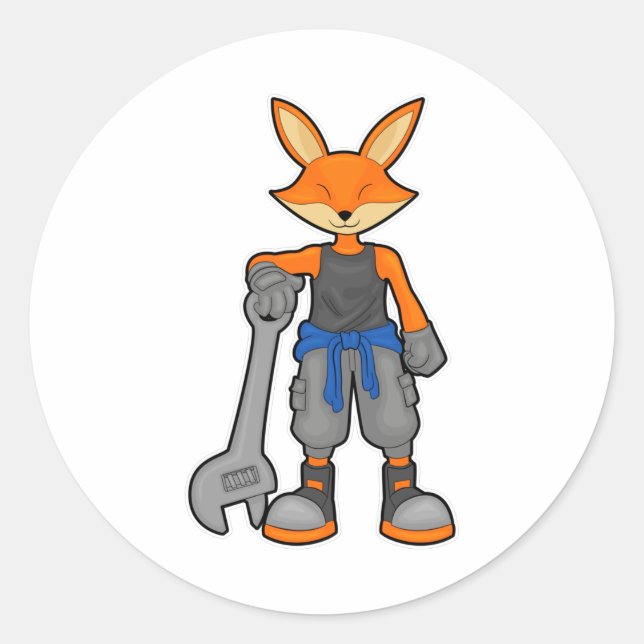 Sticker Rond Renard comme Mécanique avec Spanner (Devant)