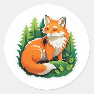Sticker Rond Renard dans l'autocollant forestier