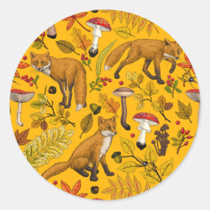 Sticker Rond Renard d'automne sur orange