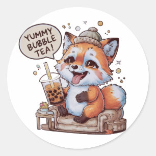 Sticker Rond Renard de dessin adorable : Cosy, Kawaii Vibes