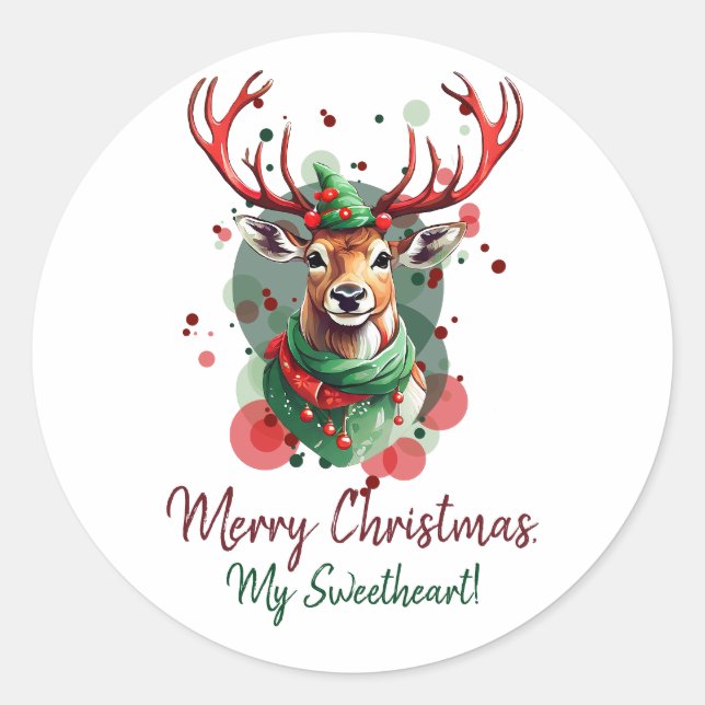 Sticker Rond Renard de Noël personnalisable (Devant)