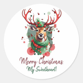 Sticker Rond Renard de Noël personnalisable