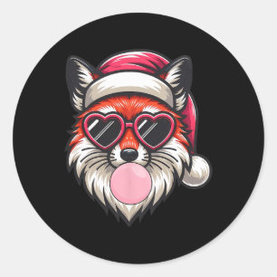 Sticker Rond Renard de Noël rétro Santa Chapeau soufflant bulle
