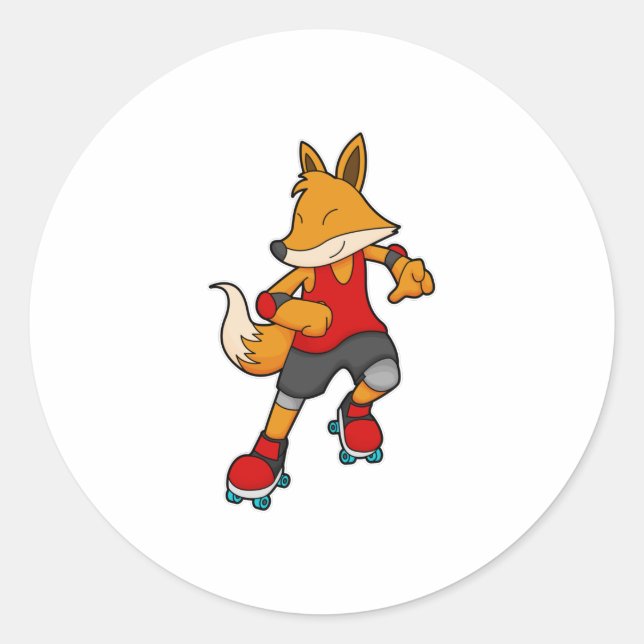 Sticker Rond Renard en patinage avec roulettes (Devant)