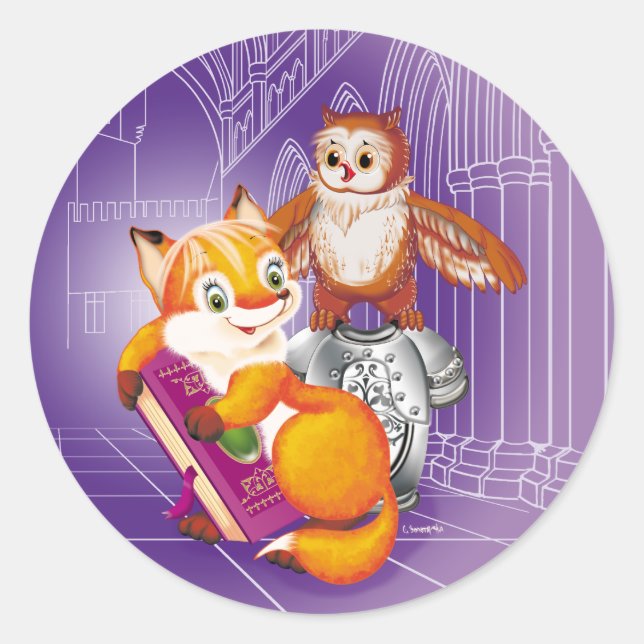 Sticker Rond renard et hibou (Devant)