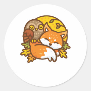 Sticker Rond Renard et hibou