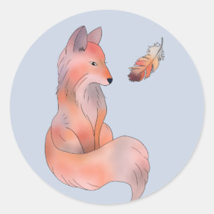 Sticker Rond renard et plume